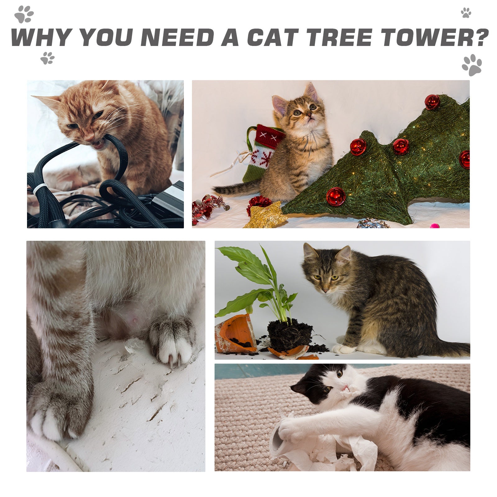 PawHut Cats 3-Tier Sisal Rope Leisure Tree Dark Grey - Inspirely