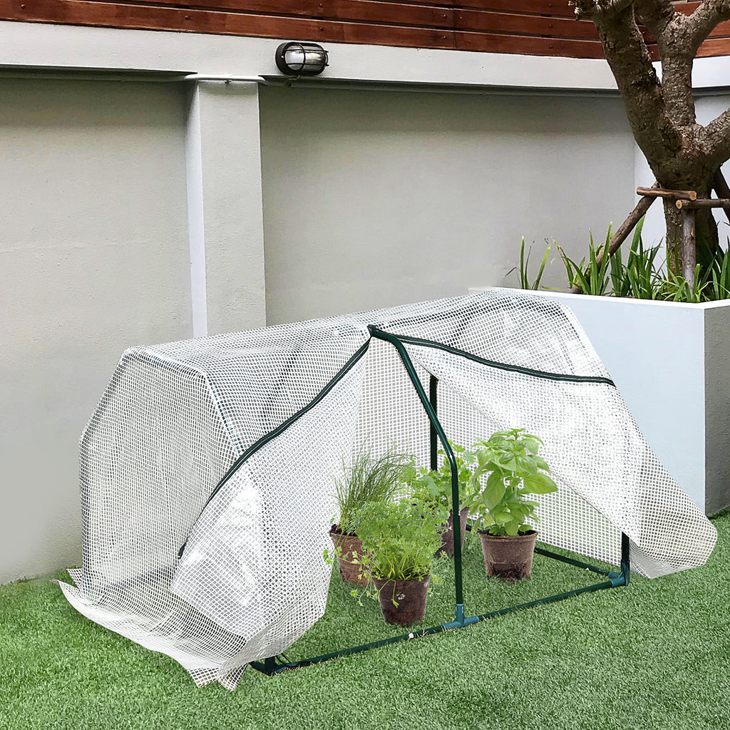 Outsunny Mini Greenhouse Portable Garden Greenhouse Metal Frame Grow House with PVC Cover, Middle Zip Fastening, 99 x 71 x 60 cm, White - Inspirely