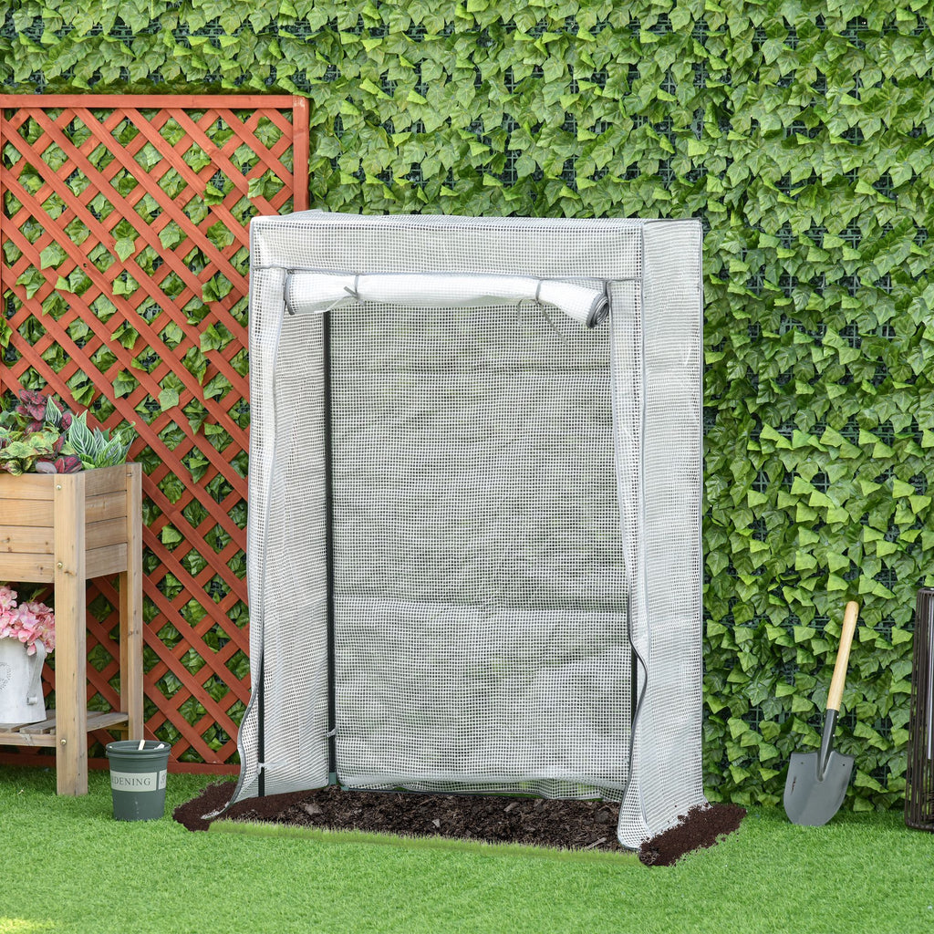 Outsunny 100 x 50 x 150cm Greenhouse Steel Frame PE Cover with Roll-up Door Outdoor for Backyard, Balcony, Garden, White - Inspirely