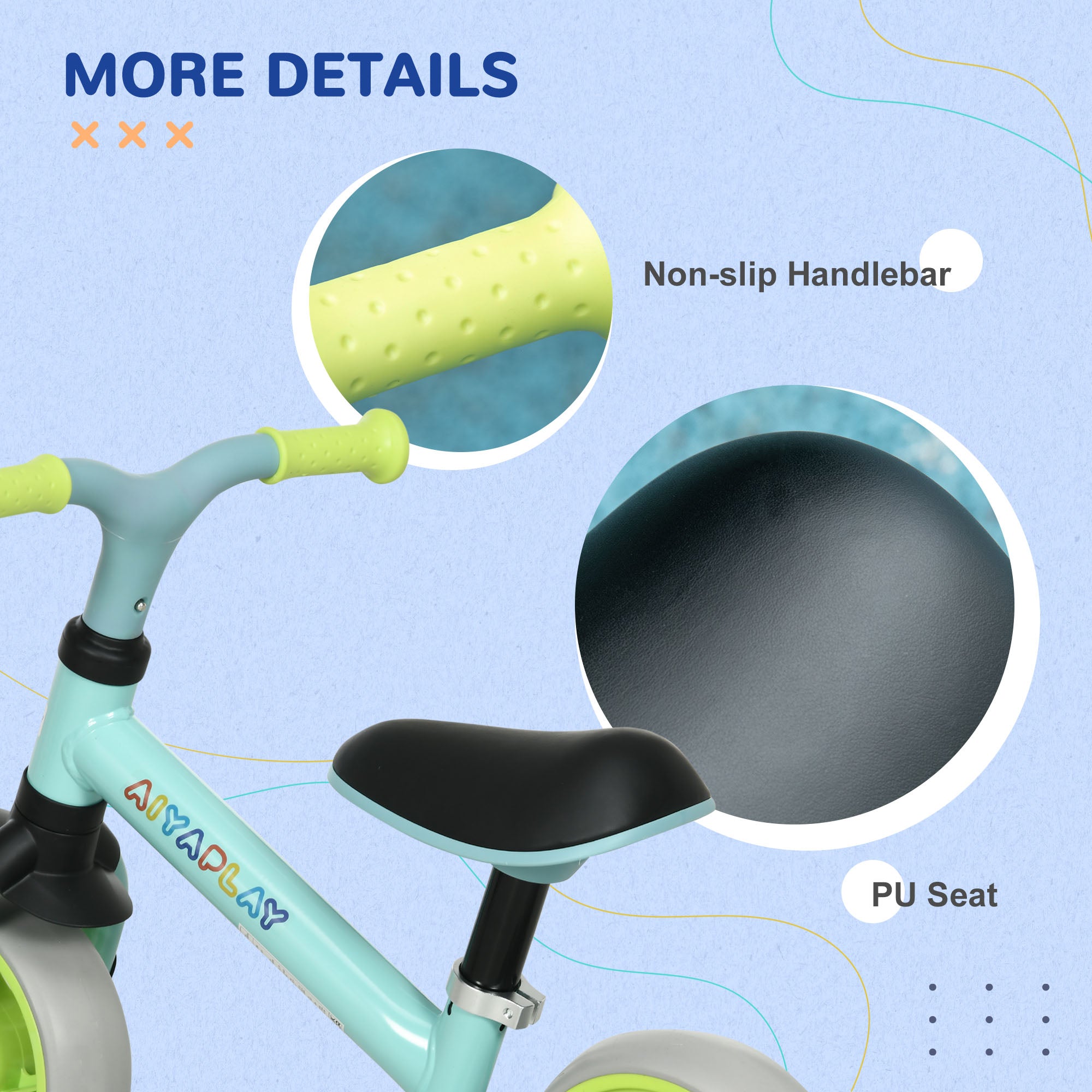 AIYAPLAY 8" Balance Bike, Lightweight Training Bike for Children, with Adjustable Seat, EVA Wheels, Easy installation - Green