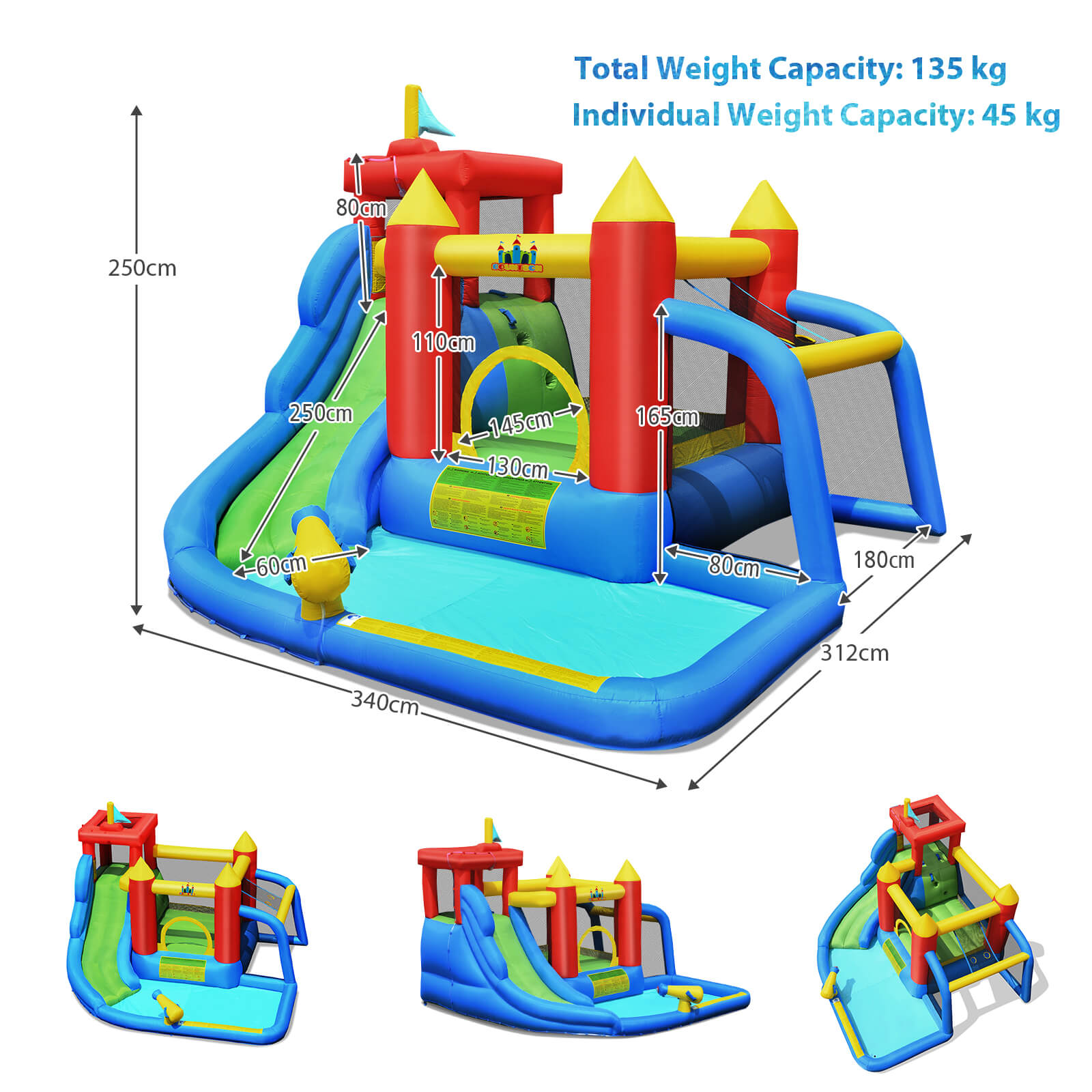 7-in-1 Inflatable Water Slide Bounce House without Blower