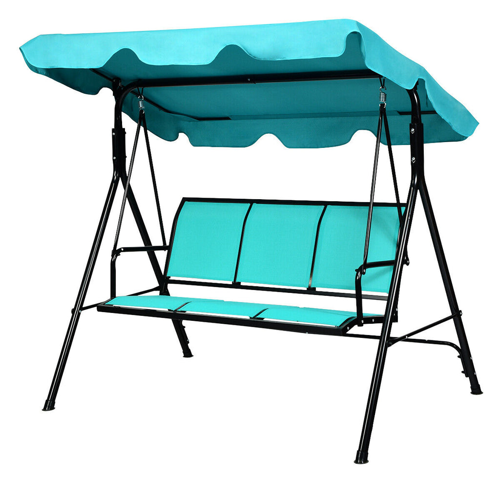 3 Seater Garden Swing Chair with Adjustable Canopy Blue