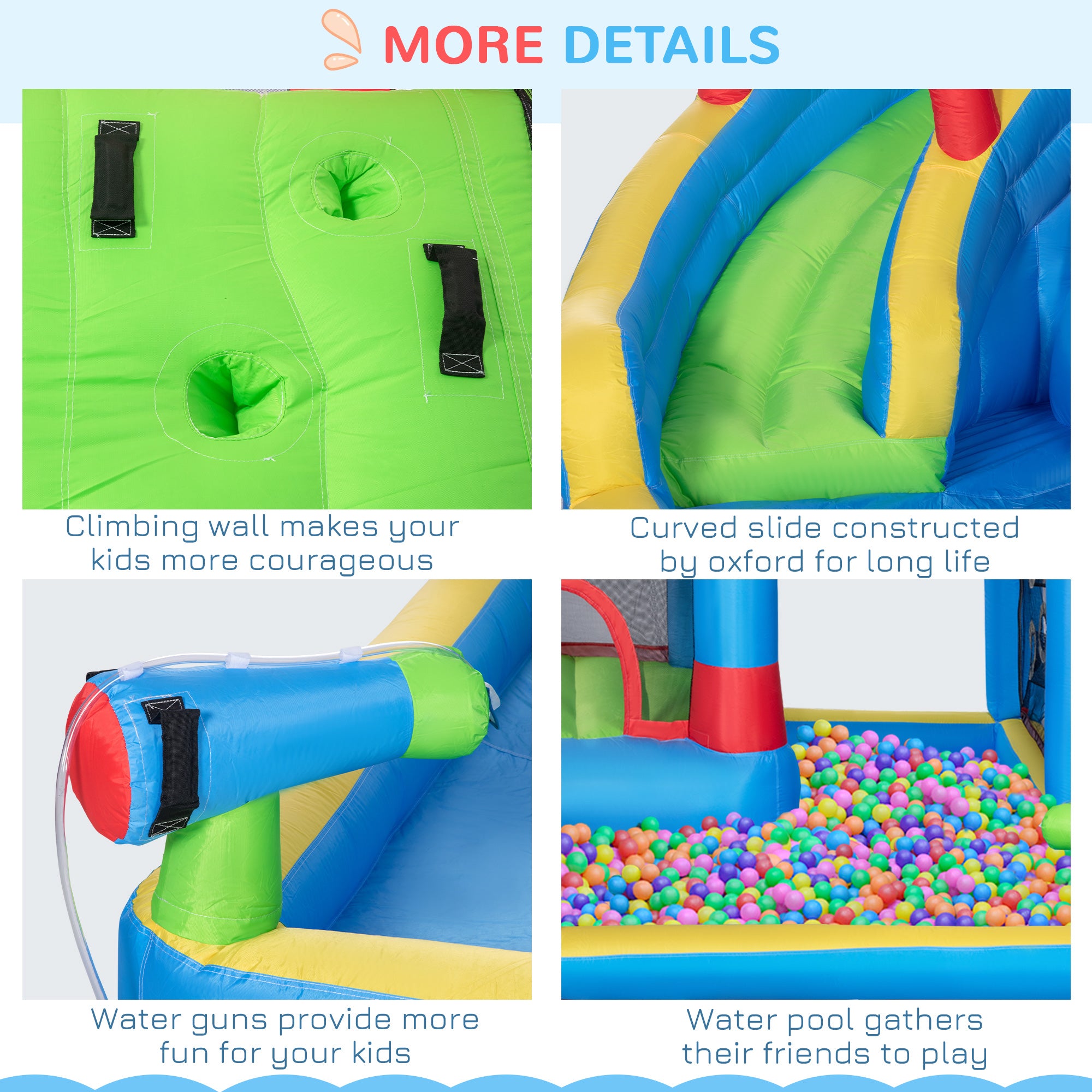 Outsunny 5 in 1 Kids Bounce Castle Large Castle Style Inflatable House Slide Trampoline Pool Water Gun Climbing Wall for Kids Age 3-8