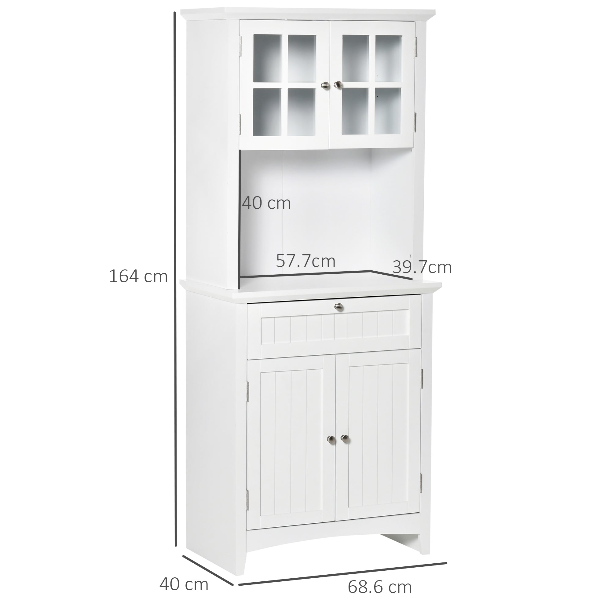 HOMCOM Kitchen Buffet and Hutch Wooden Storage Cupboard w/ Framed Glass Door, Drawer, Space for Dining and Living Room, 68.6W x 40D x 164Hcm, White - Inspirely