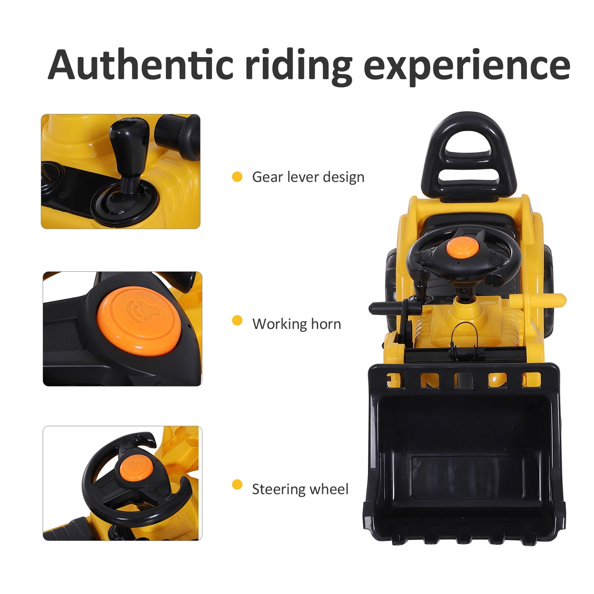 HOMCOM NO POWER 3 in 1 Ride On Toy Bulldozer Digger Tractor Pulling Cart Pretend Play Construction Truck - Inspirely