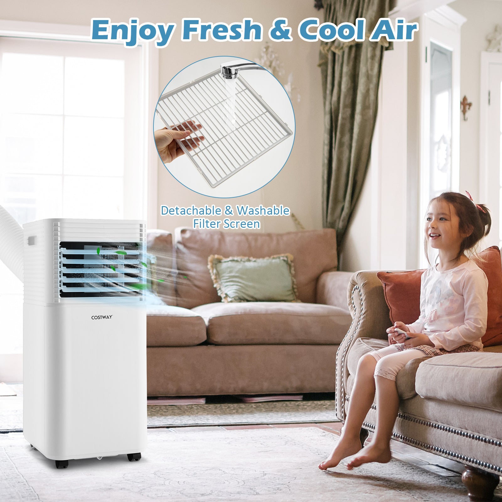 9000 BTU 3-in-1 Portable Air Conditioner with Fan and Dehumidifier Mode-Black