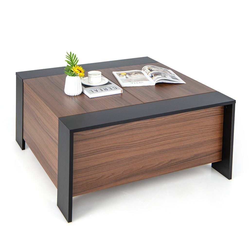 92cm Square Coffee Table with Sliding Top and Hidden Compartment-Walnut