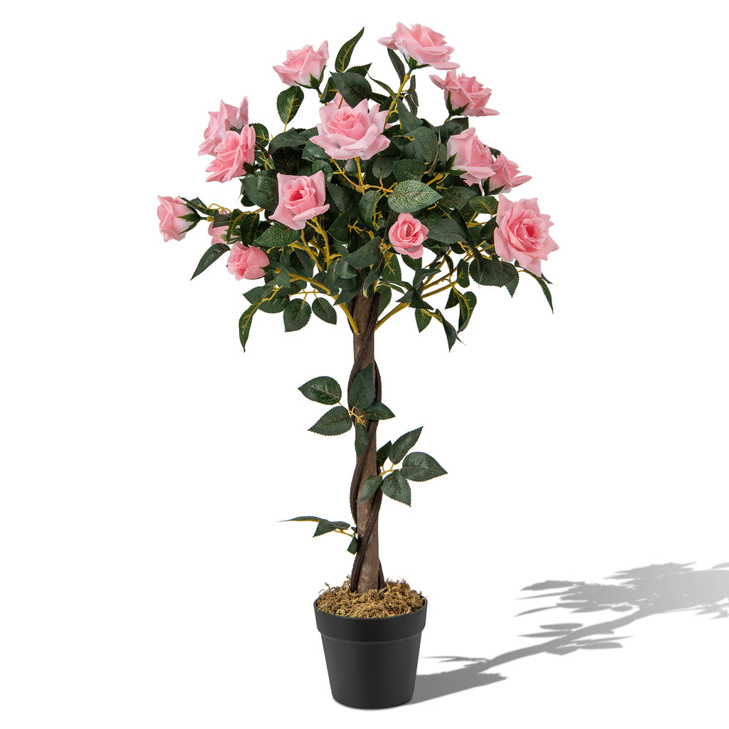 93 CM Artificial Flower Tree Faux Floral Plant with Pine Roses