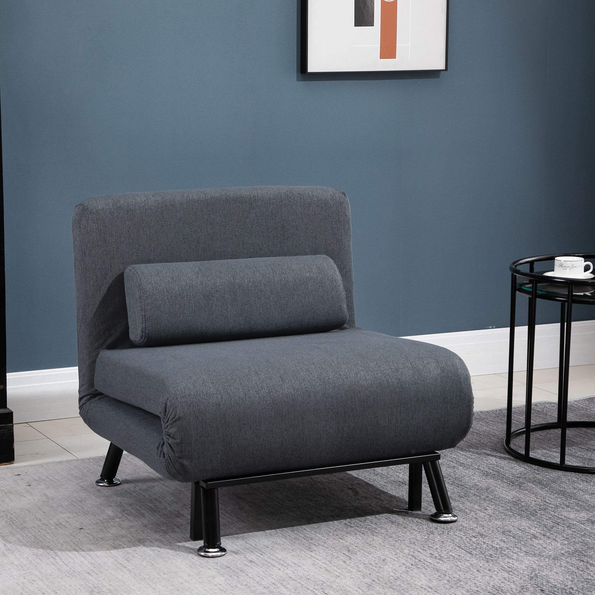Linen 5-Position Futon Single Sofa Bed Futon Bed Navy Blue - Inspirely