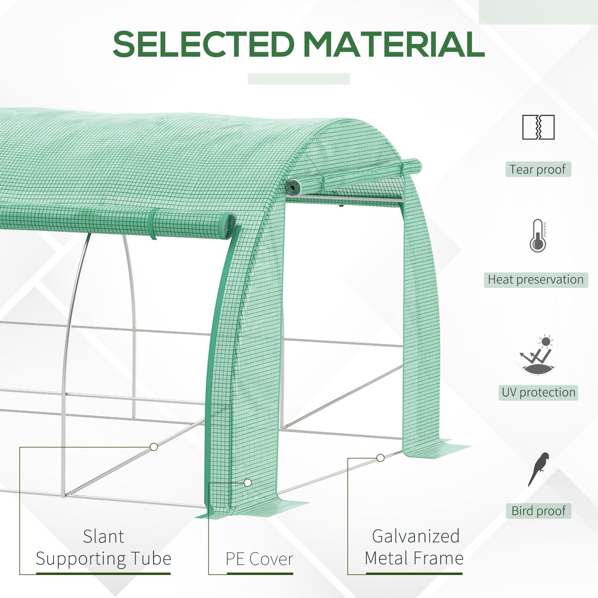 Outsunny Polytunnel Greenhouse Walk-in Grow House Tent with Roll-up Sidewalls, Zipped Door and 12 Windows, 6x3x2m Green