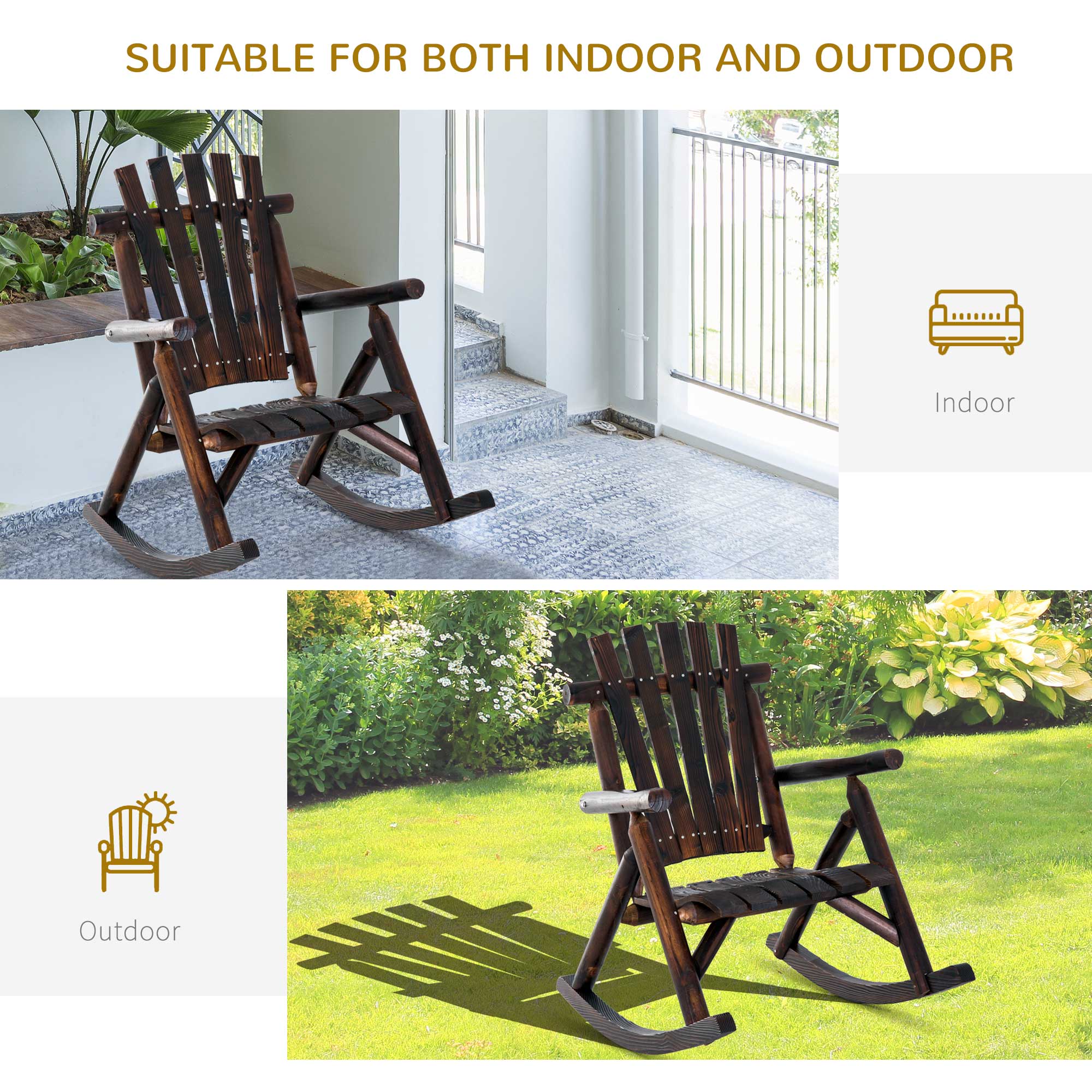 Outsunny Outdoor Fir Wood Rustic Patio Adirondack Rocking Chair Traditional Rustic Style & Pure Comfort - Inspirely