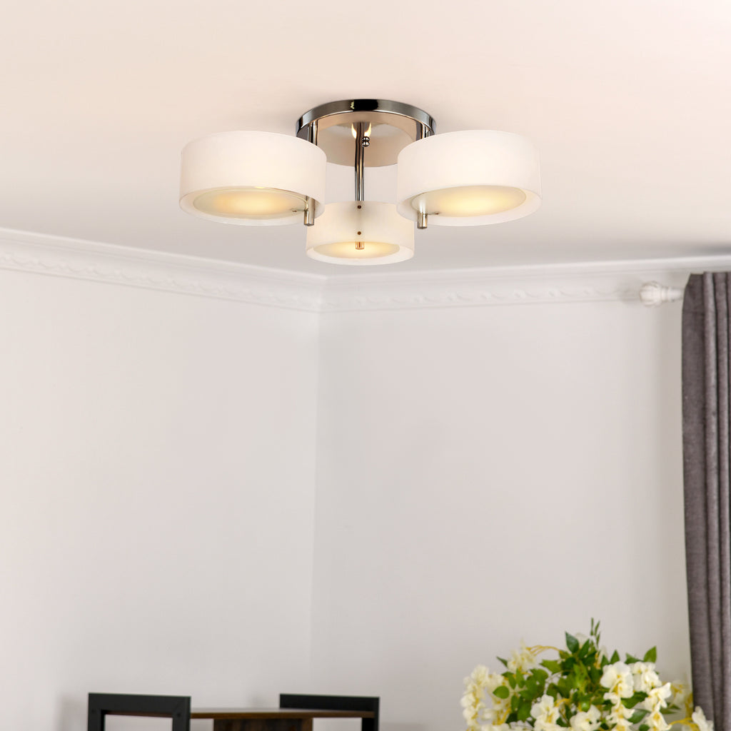 HOMCOM Acrylic Lamp Indoor 3 Light Pendant Chandelier Flush Mount Office Living Room Bedroom w/ Chrome Finish - Inspirely