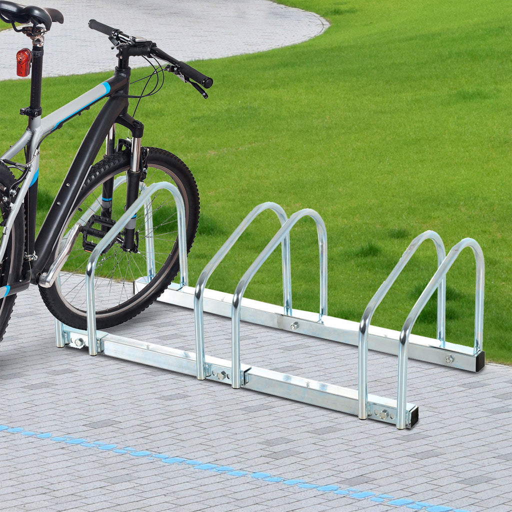 HOMCOM Bike Stand Parking Rack Floor or Wall Mount Bicycle Cycle Storage Locking Stand 76L x 33W x 27H (3 Racks, Silver)