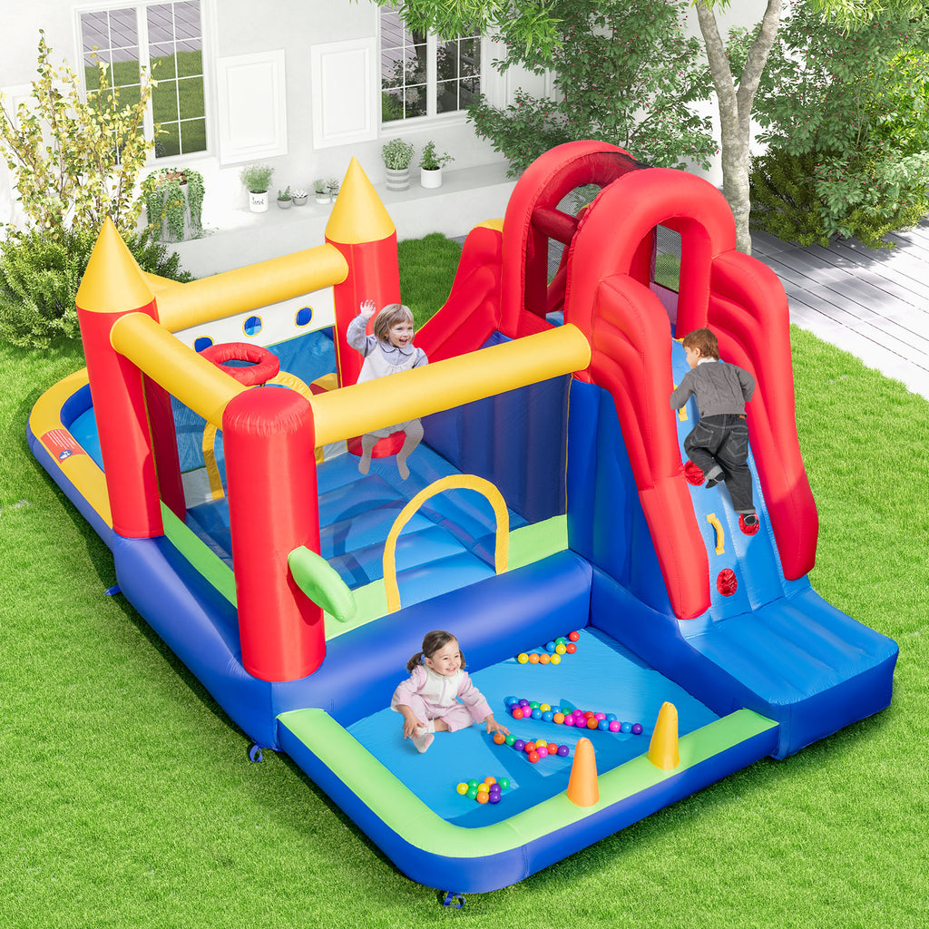 9-in-1 Inflatable Bounce Castle with Waterslide without Blower
