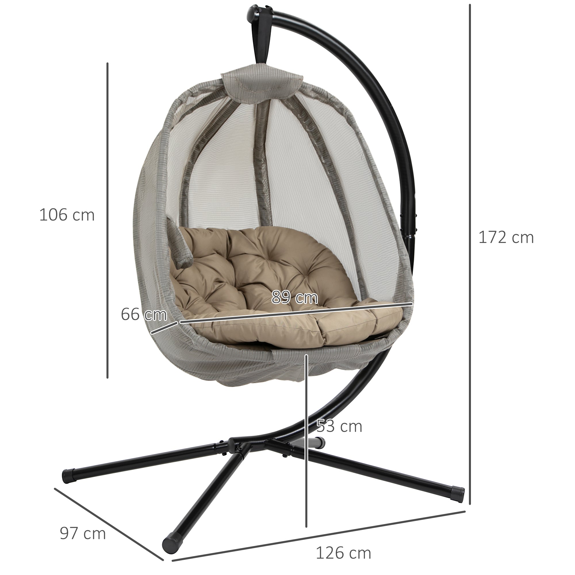 Outsunny Hanging Egg Chair, Folding Swing Hammock with Cushion and Stand for Indoor Outdoor, Patio Garden Furniture, Khaki