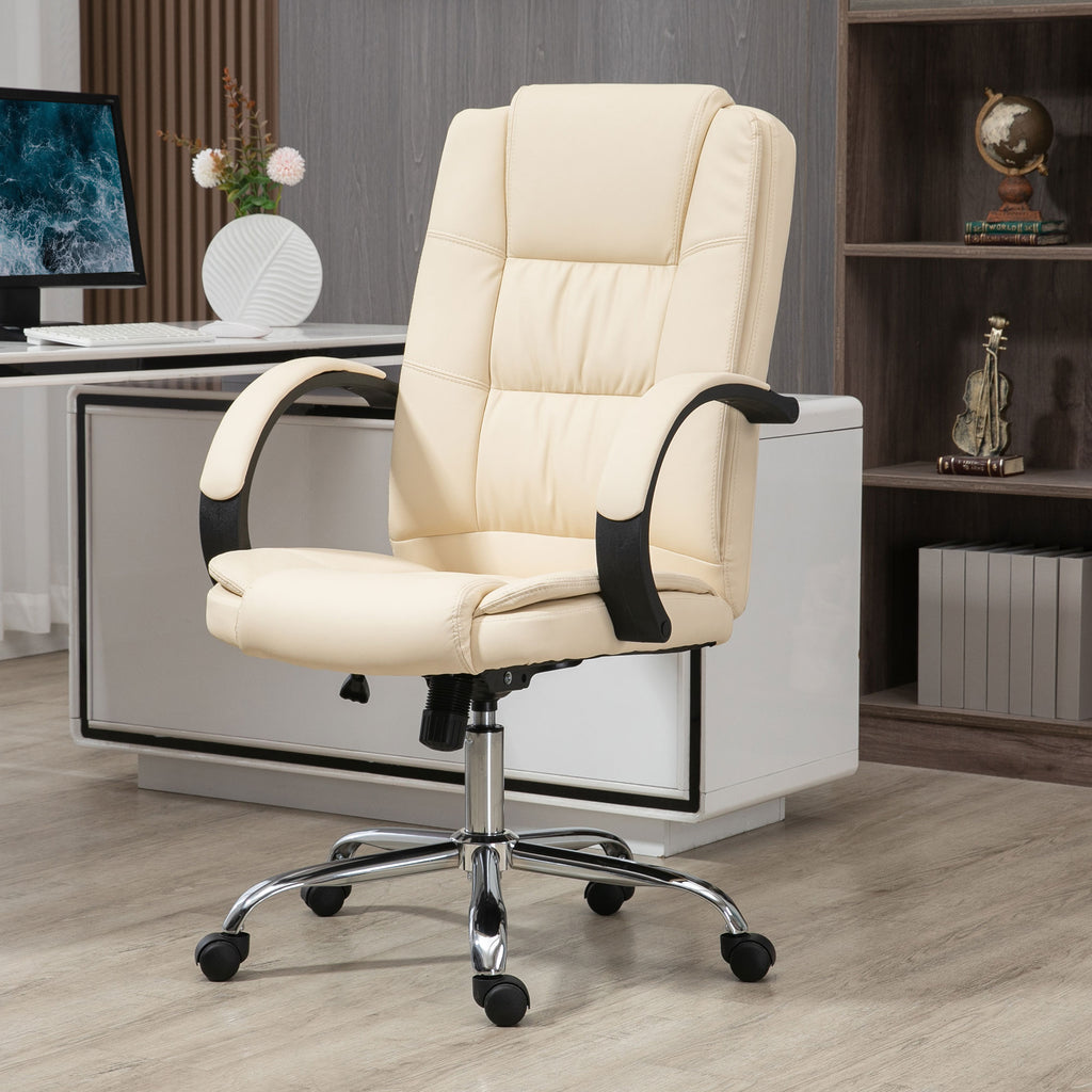 Vinsetto High Back Executive Office Chair, PU Leather Swivel Chair with Padded Armrests, Adjustable Height, Tilt Function, Beige