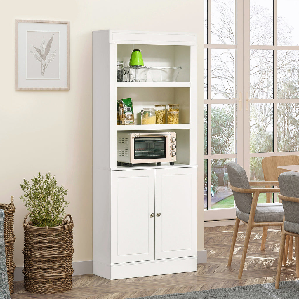 HOMCOM Kitchen Cupboard with 6-tier Shelving, Freestanding Storage Cabinet, Larder pantry, Sideboard with 3 Open Compartments and Double-door, White - Inspirely