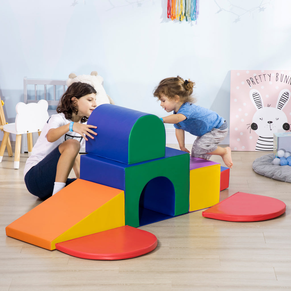 HOMCOM 7-piece Soft Play, Climb and Crawl Foam, Toddler Stairs and Ramp, Colourful Kids' Educational Software, Activity Toys for Baby Preschooler