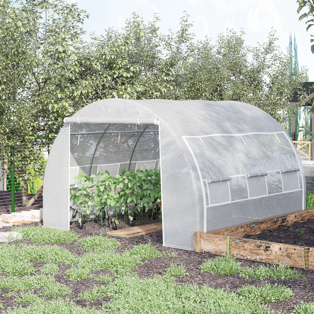 Outsunny 3 x 3 x 2 m Polytunnel Greenhouse, Walk in Pollytunnel Tent with Steel Frame, Reinforced Cover Zippered Door 6 Windows for Garden White