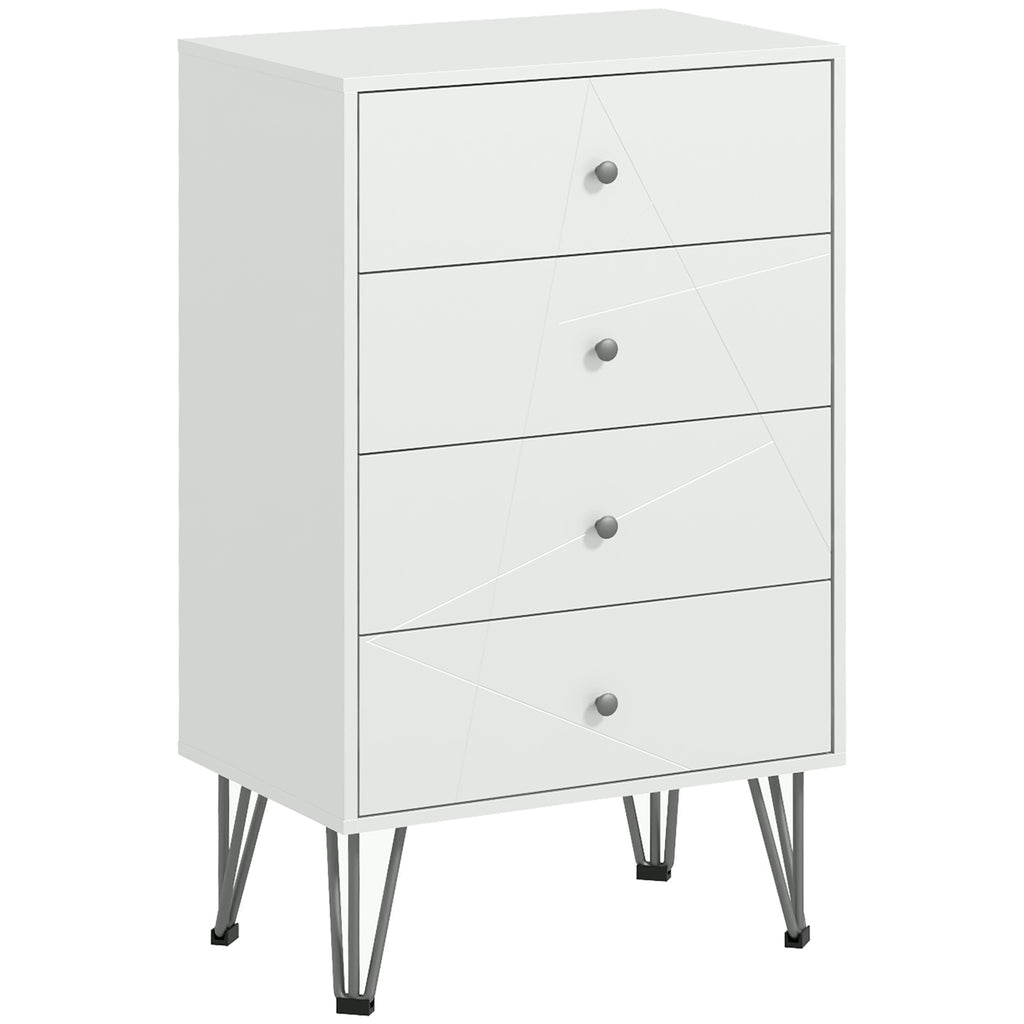 HOMCOM Tall Chest of Drawers, 4-Drawer Dresser for Bedroom, Modern Storage Cabinets with Hairpin Legs, White