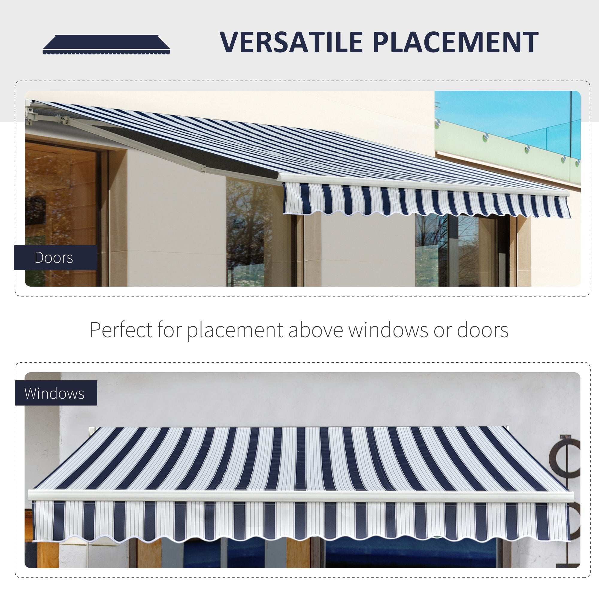 Outsunny Garden Patio Manual Retractable Awning Canopy Sun Shade Shelter, 3m x 2.5m-Blue/White - Inspirely