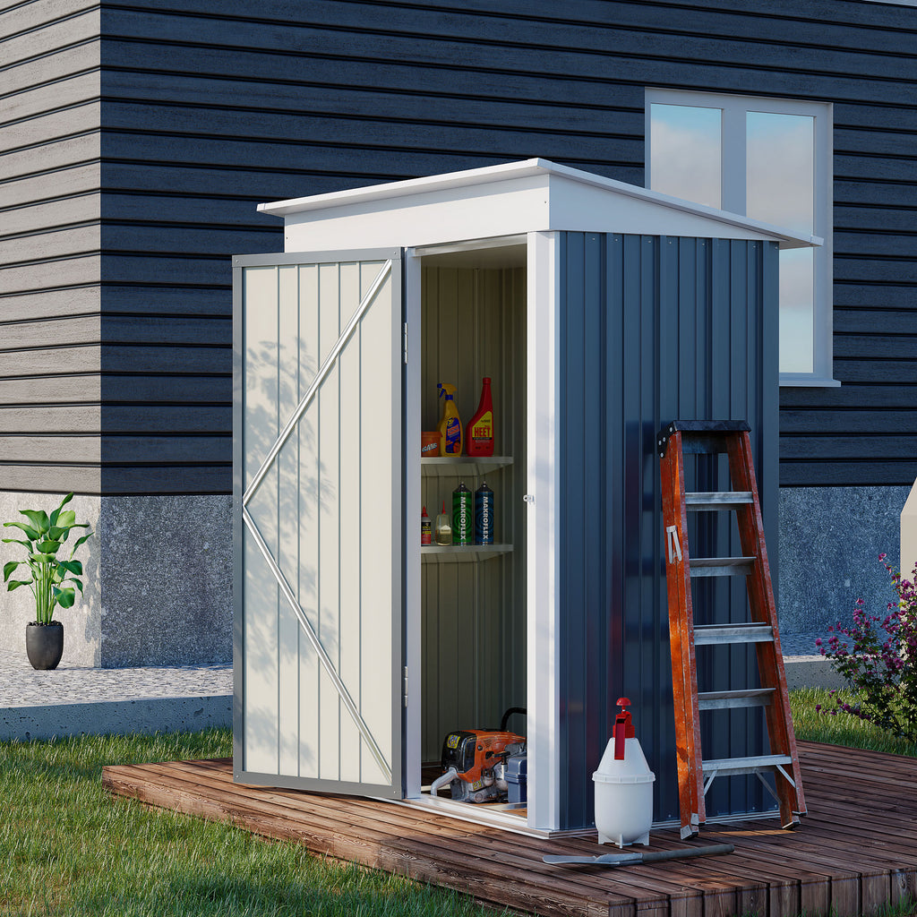 Outsunny Metal Garden Shed, Outdoor Lean-to Shed for Tool Motor Bike, with Adjustable Shelf, Lock, Gloves, 5'x3'x6', Dark Grey