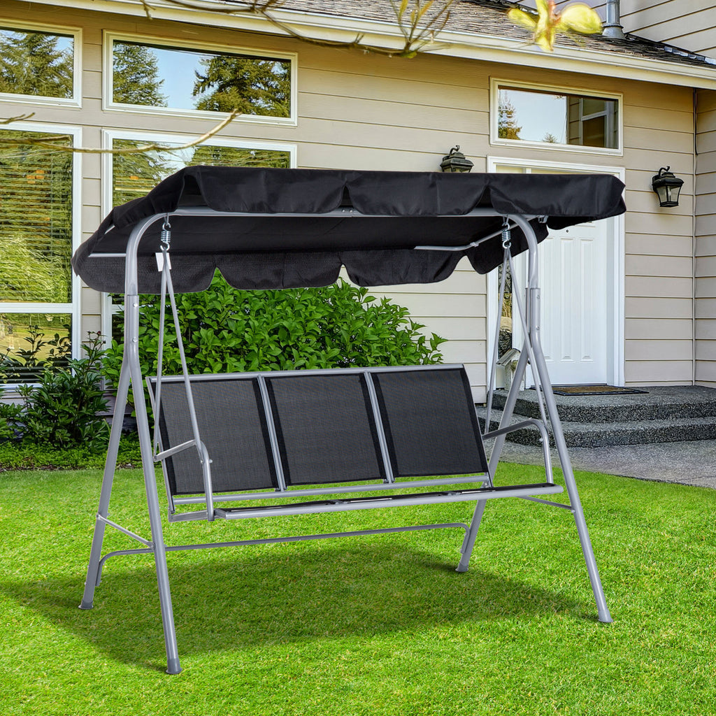 Outsunny 3 Seater Patio Swing Chair Garden Hammock Bench Rock Shelter Shade Metal Black - Inspirely