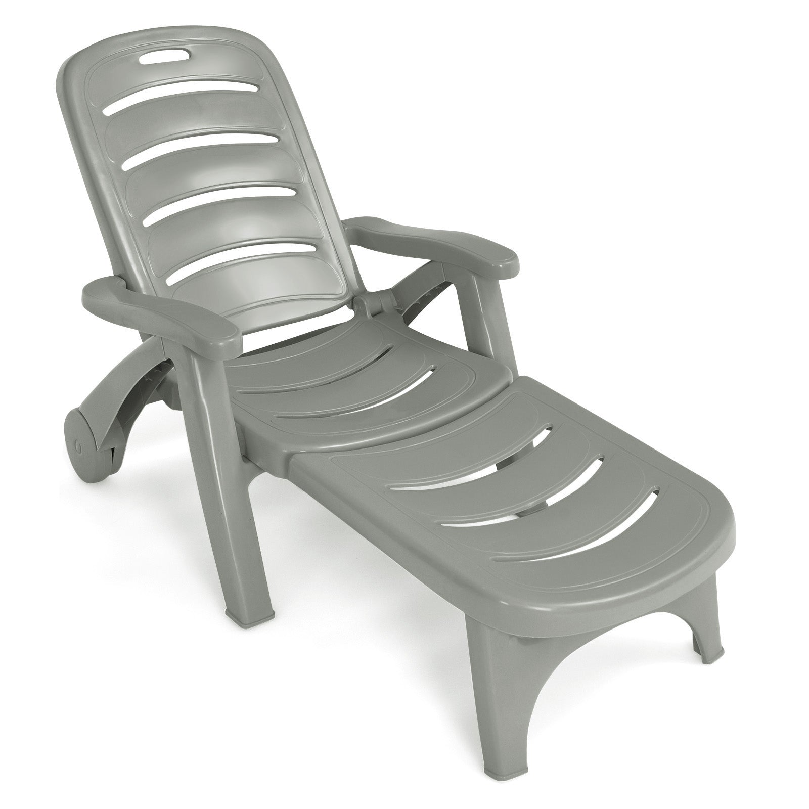 Adjustable Chaise Lounge Chair with Built-In Wheels-Grey