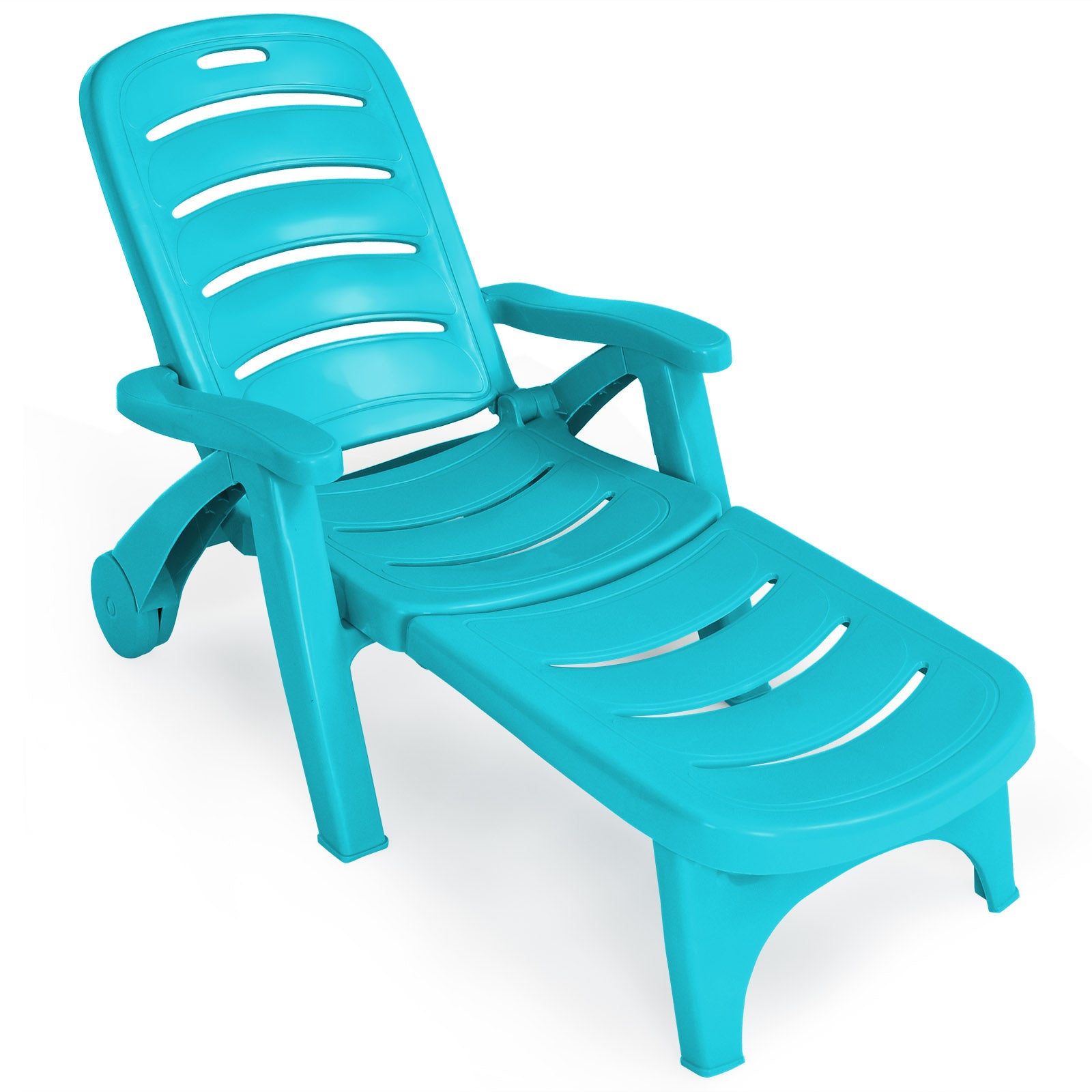 Adjustable Chaise Lounge Chair with Built-In Wheels-Turquoise