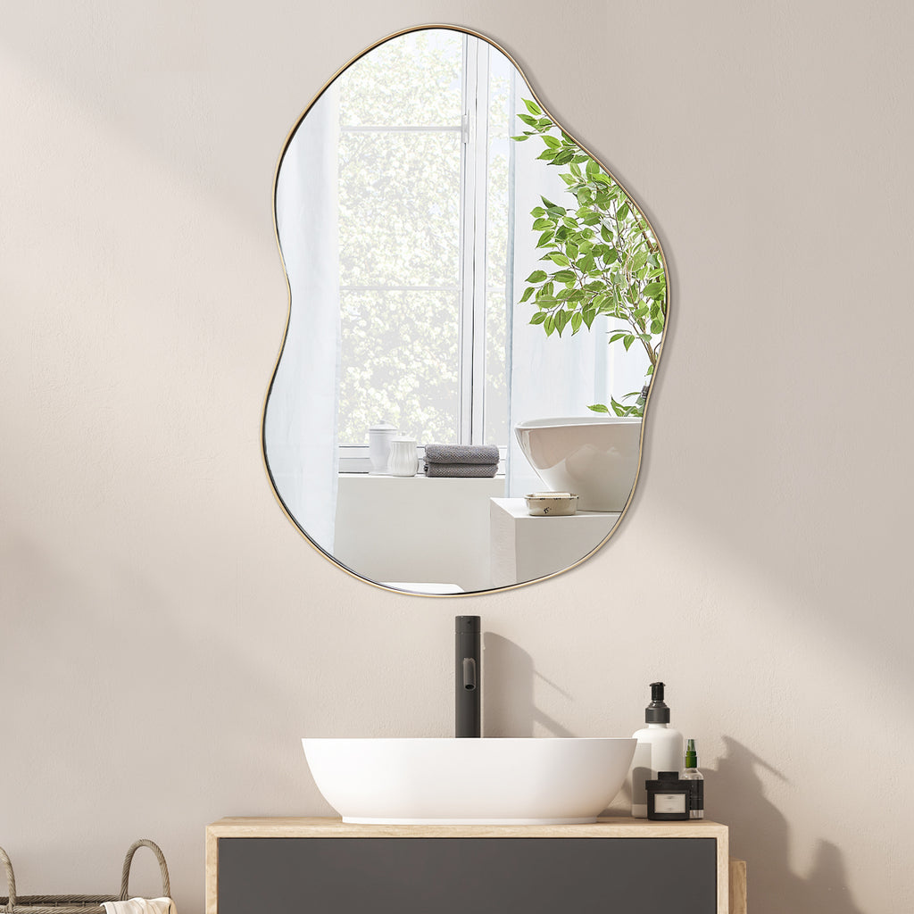 Asymmetrical Wall Mirror Irregular with Premium Back Board-Golden