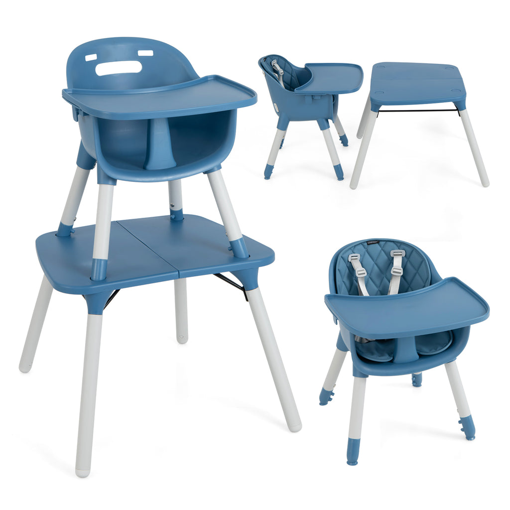 convertible Baby High Chair with 2 - Position Removable Tray - Blue