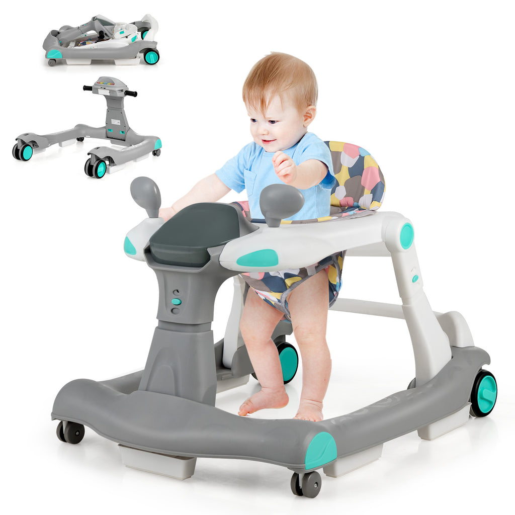 2-in-1 Foldable Baby Walker with Adjustable Height and Speed-Light Grey