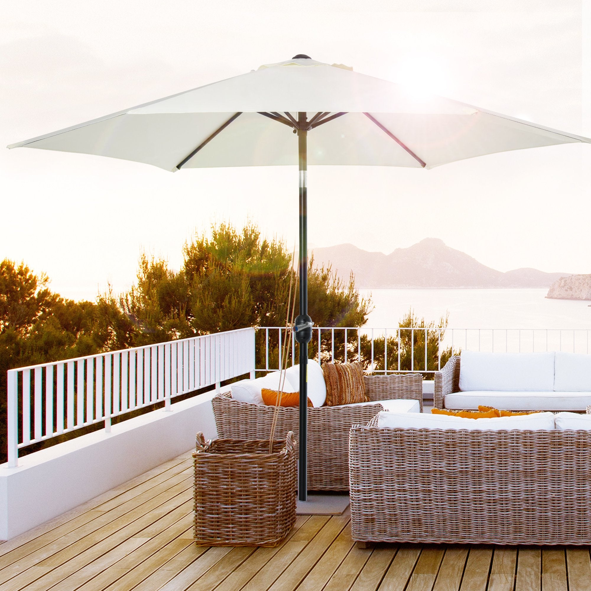 Outsunny 2.7 m Patio Umbrella Sun Shade Tilt Crank Garden Aluminium Frame-Cream White - Inspirely