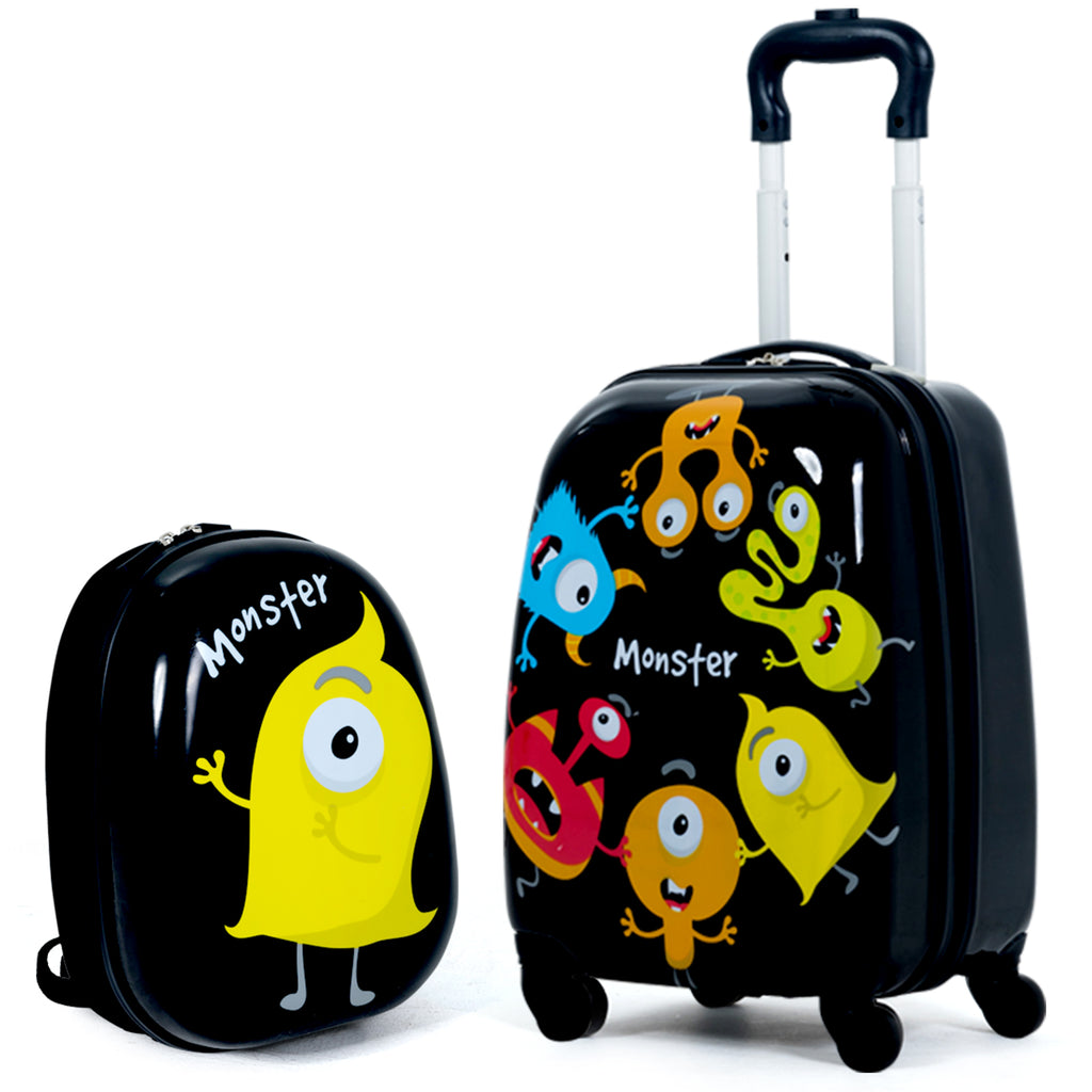 2 Pieces Kids Luggage Set with Carry-on Suitcase and Backpack-Monster