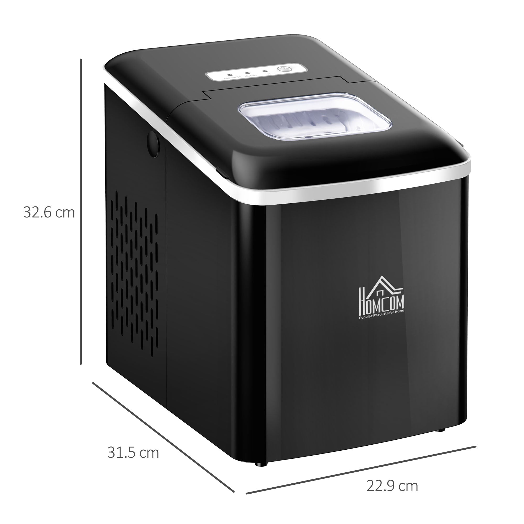 Ice Maker Countertop Portable Bullet Ice Cube Machine 12kg/24H Production Automatic Cleaning Visible Window Scoop and Basket Black by HOMCOM