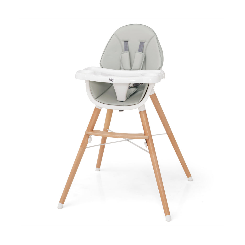 Baby High Chair with Double 4-Gear Tray and 5 Point Harness-Grey