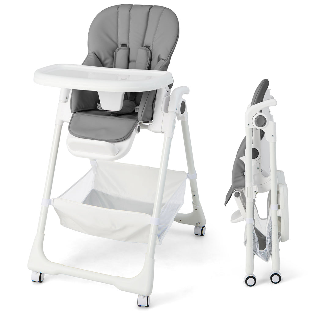 Baby Highchair with Safe, Adjustable and Folding Design-Grey