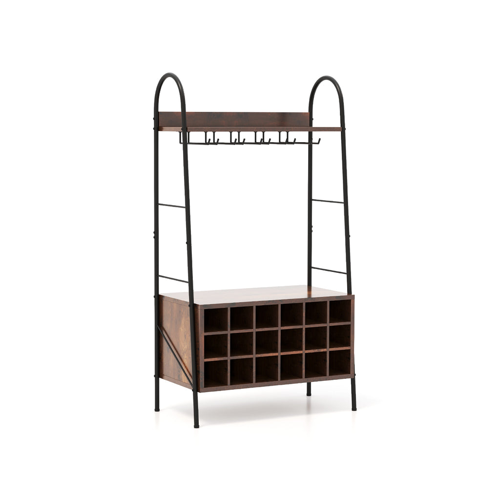 Bakers Rack with Detachable Wine Rack and 5 Rows of Stemware Holder-Rustic Brown