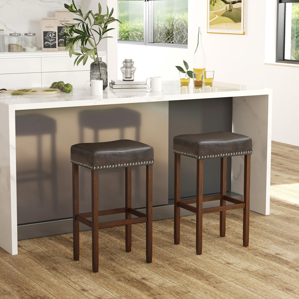 Bar Stool Set of 2 with PU Leather Upholstery Backless-Grey-74 cm