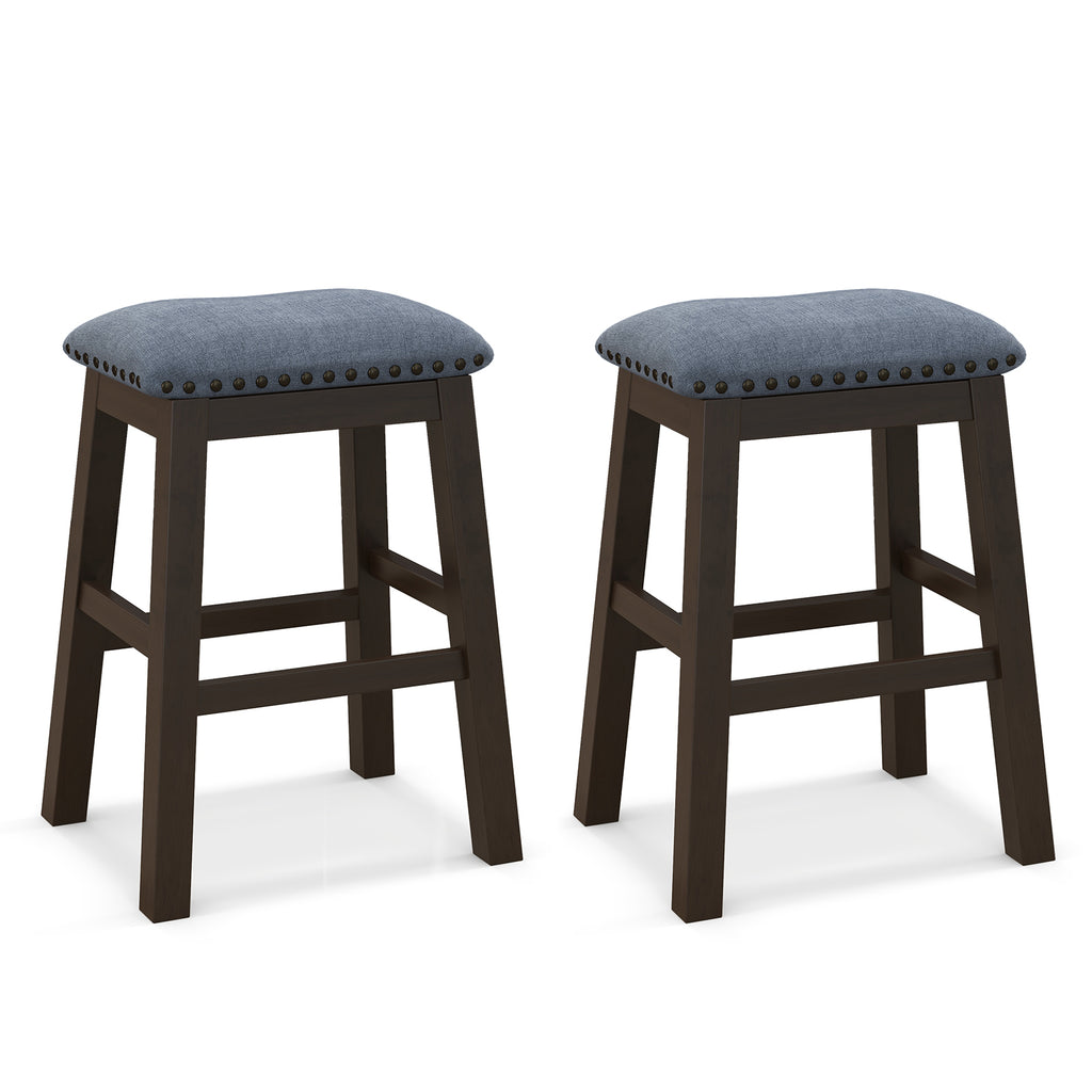Bar Stool Set of 2 with Padded Seat and Rubber Wood Legs-Brown