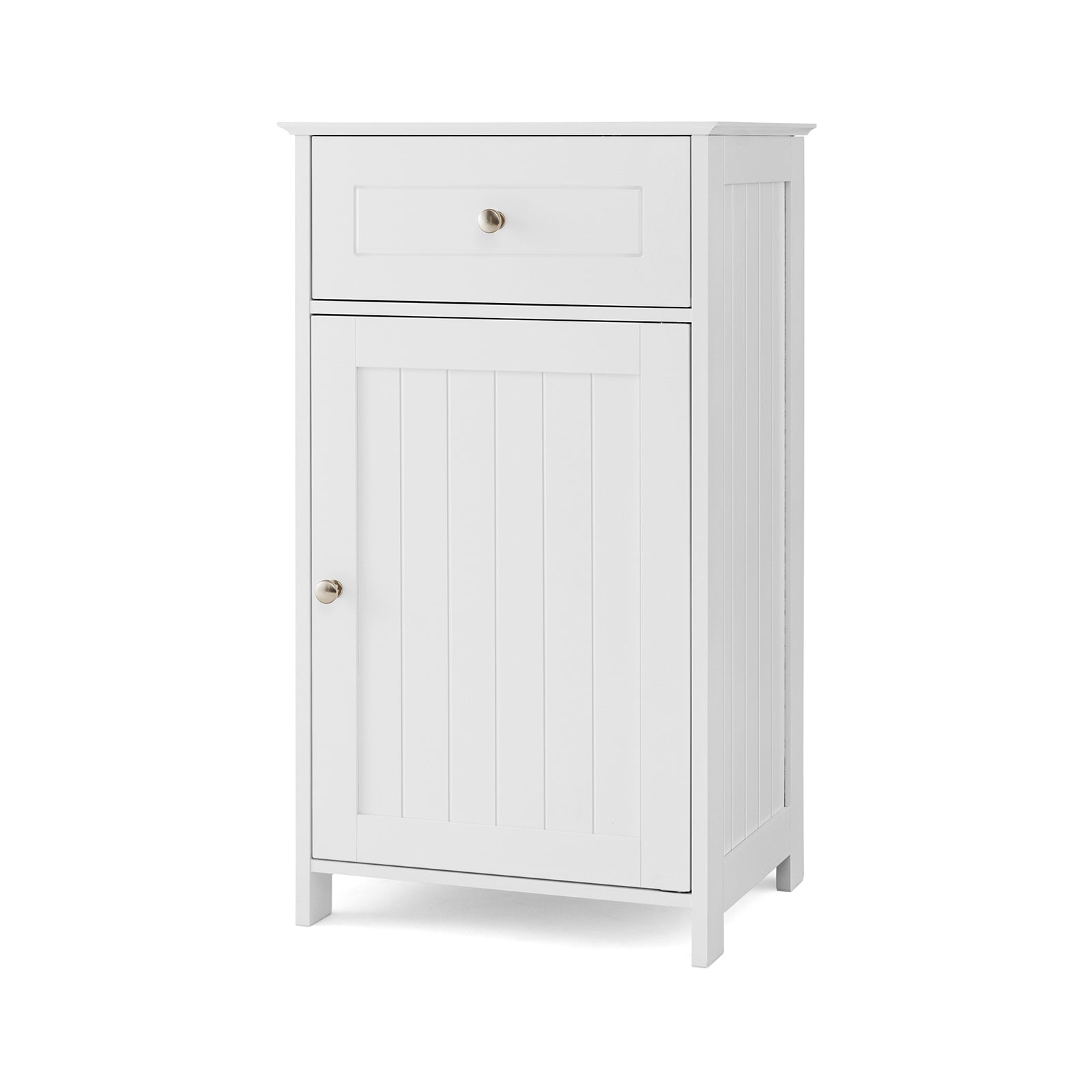 Bathroom Cabinet Floor Organizer with Single Door and Drawer-White
