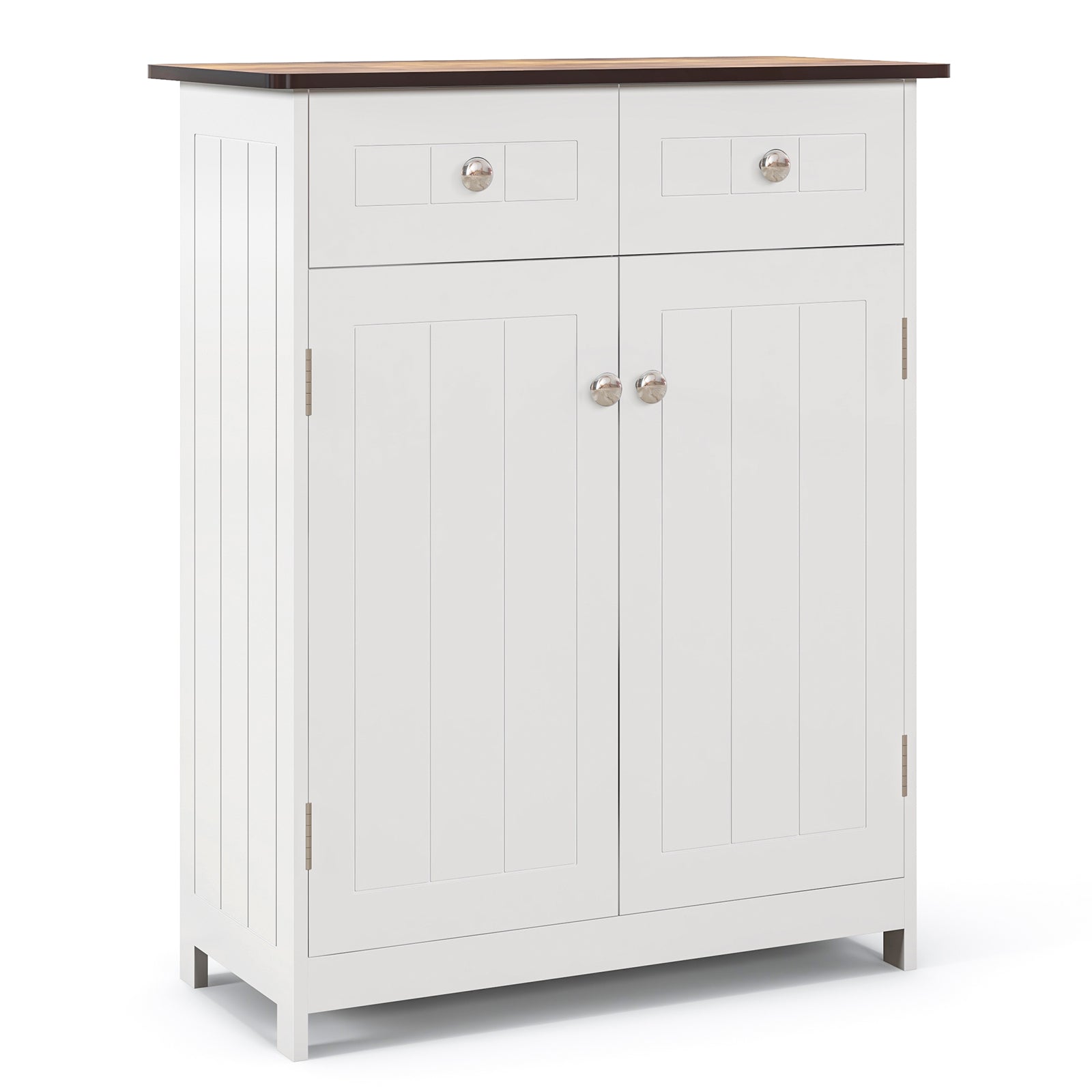 Bathroom Floor Cabinet with 2 Drawers and 2 Doors for Kitchen Entryway-White