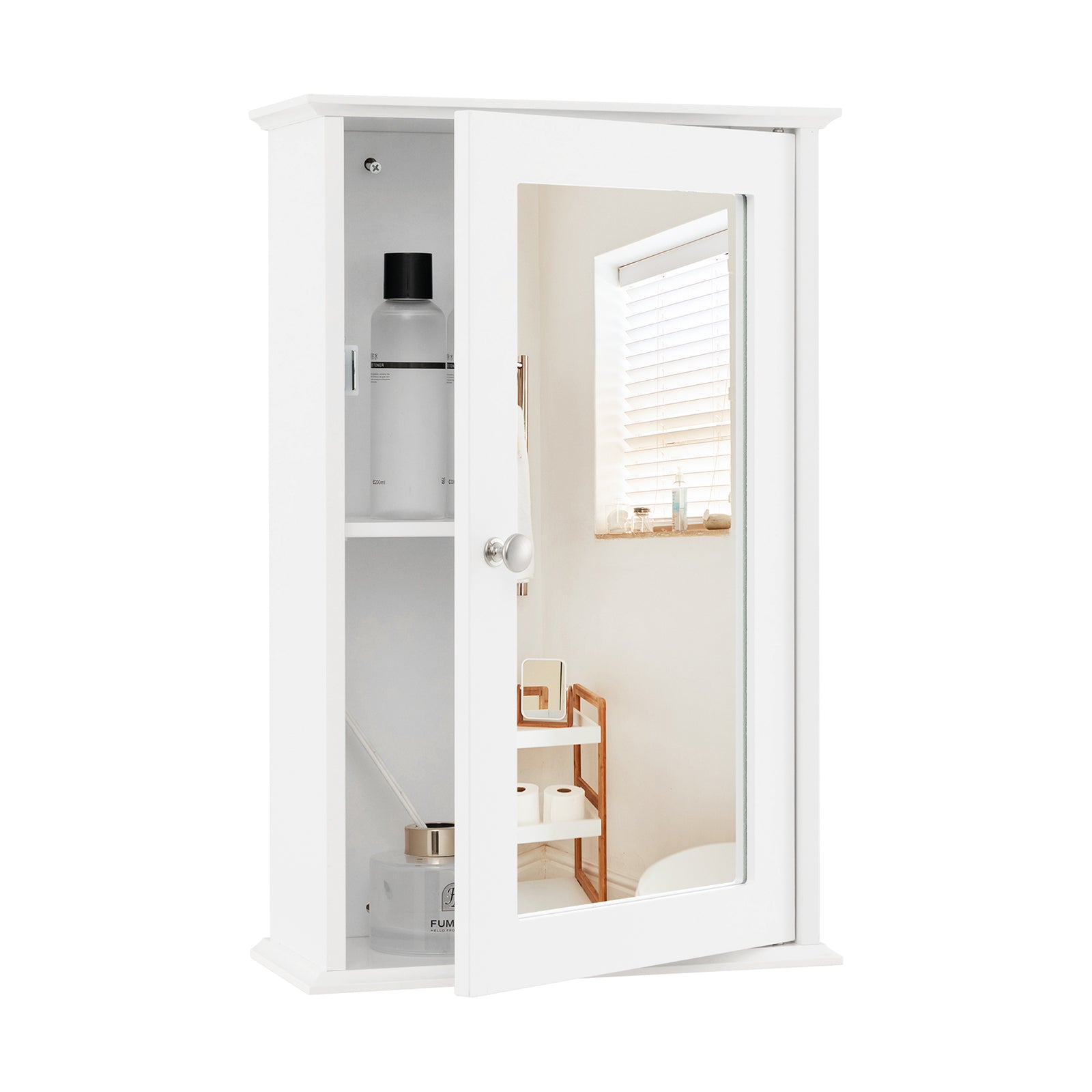 Bathroom Medicine Cabinet with Mirror and Adjustable Shelf-White