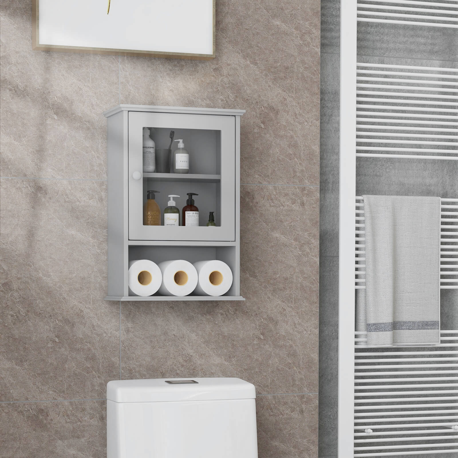 Bathroom Wall Mounted Storage Cupboard with Single Door-Grey