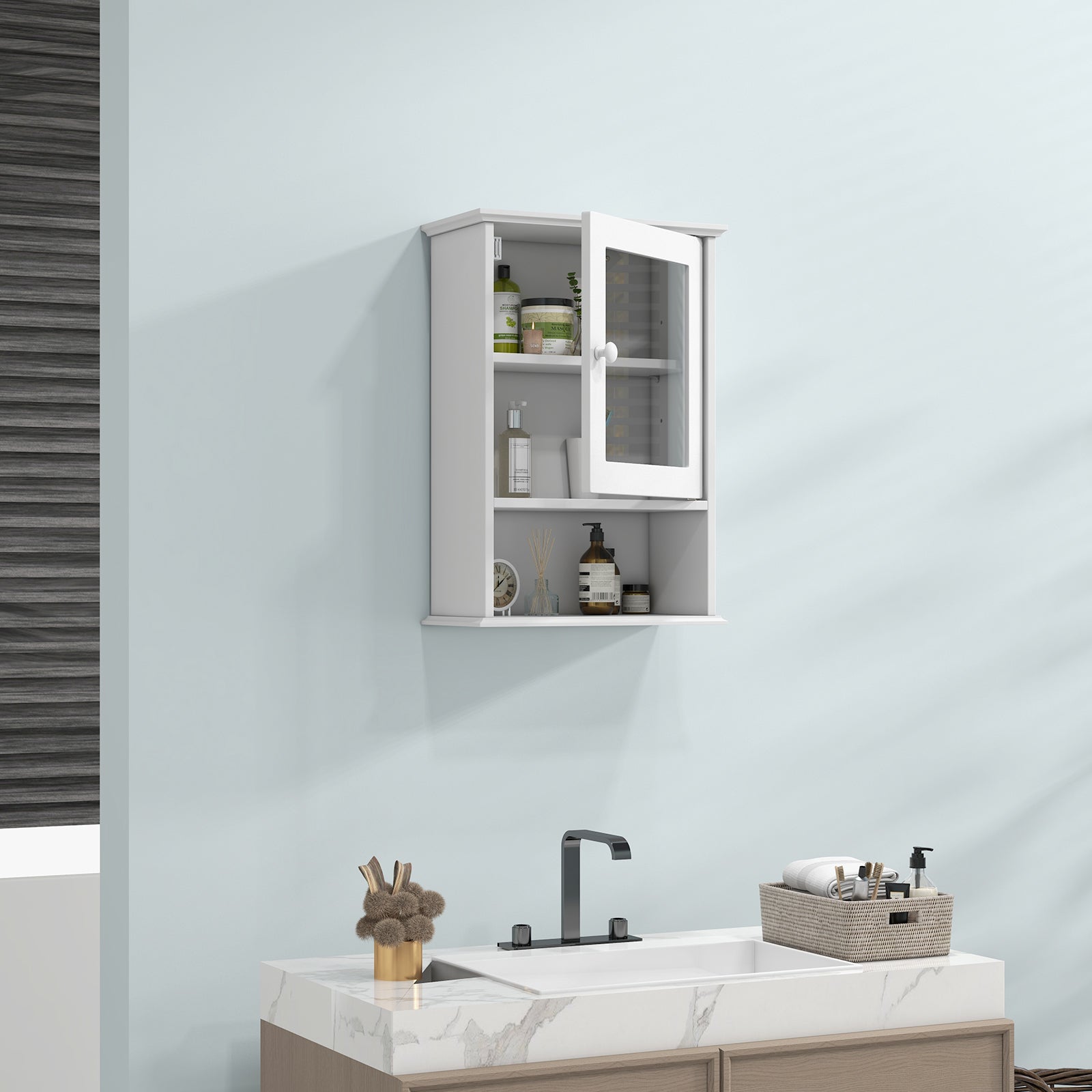 Bathroom Wall Mounted Storage Cupboard with Single Door-White