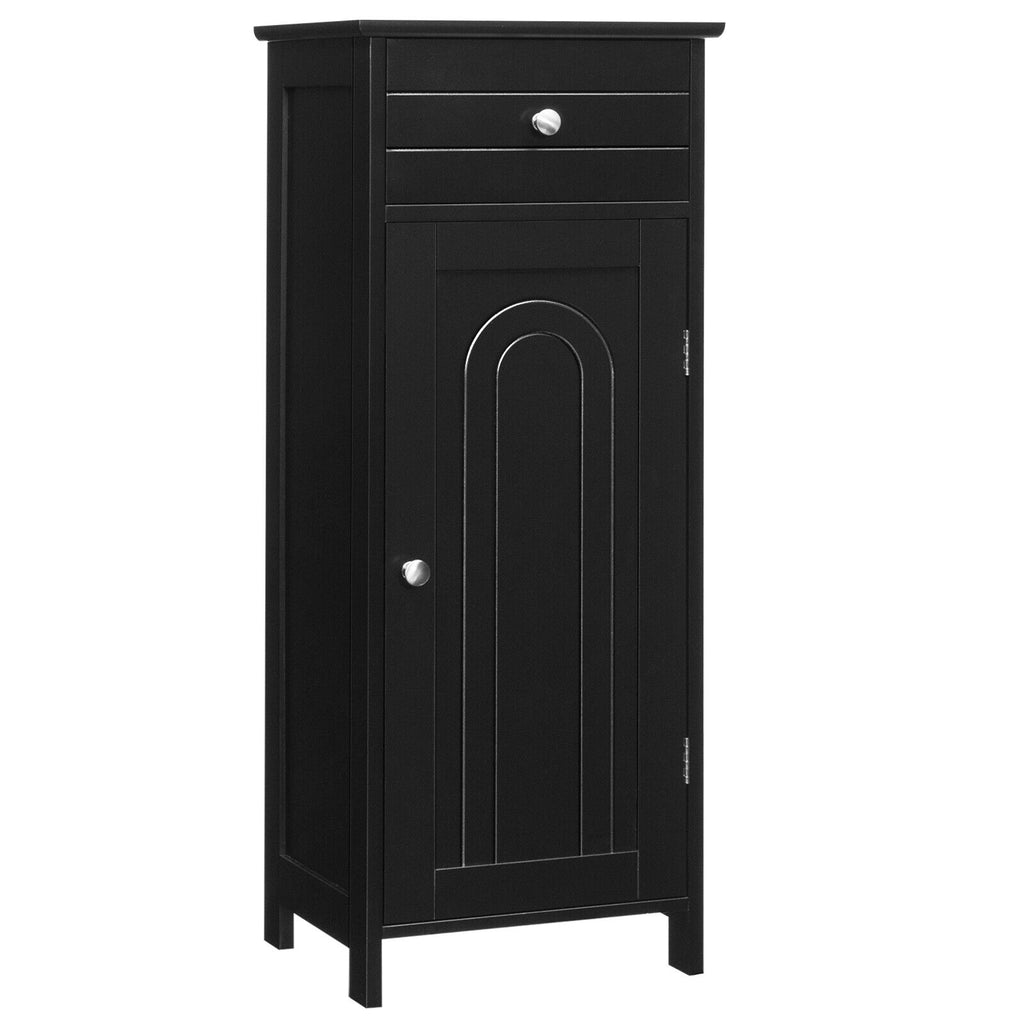 1-Door Freestanding Bathroom Storage Cabinet with Drawer and Adjustable Shelfs-Black