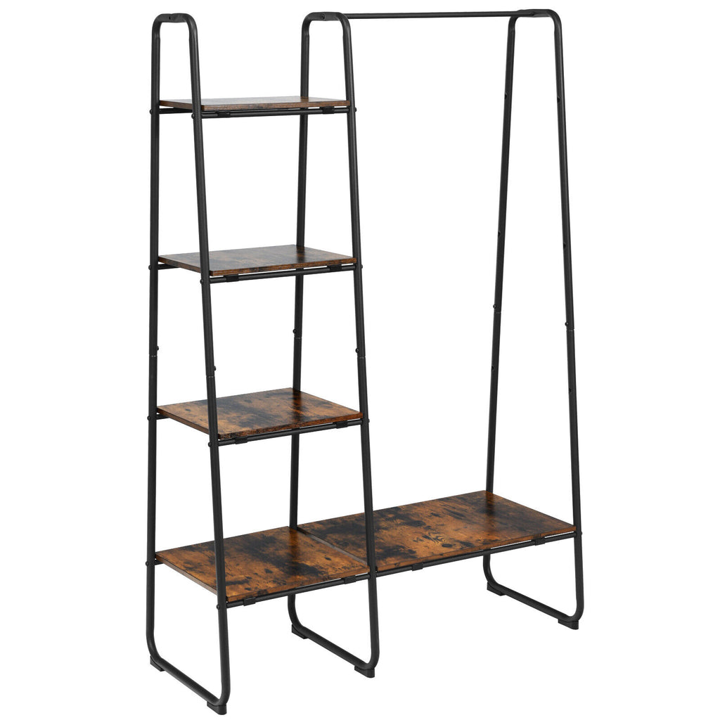 Free-Standing Garment Clothing Rack with 5-Tier Wood Shelves-Black