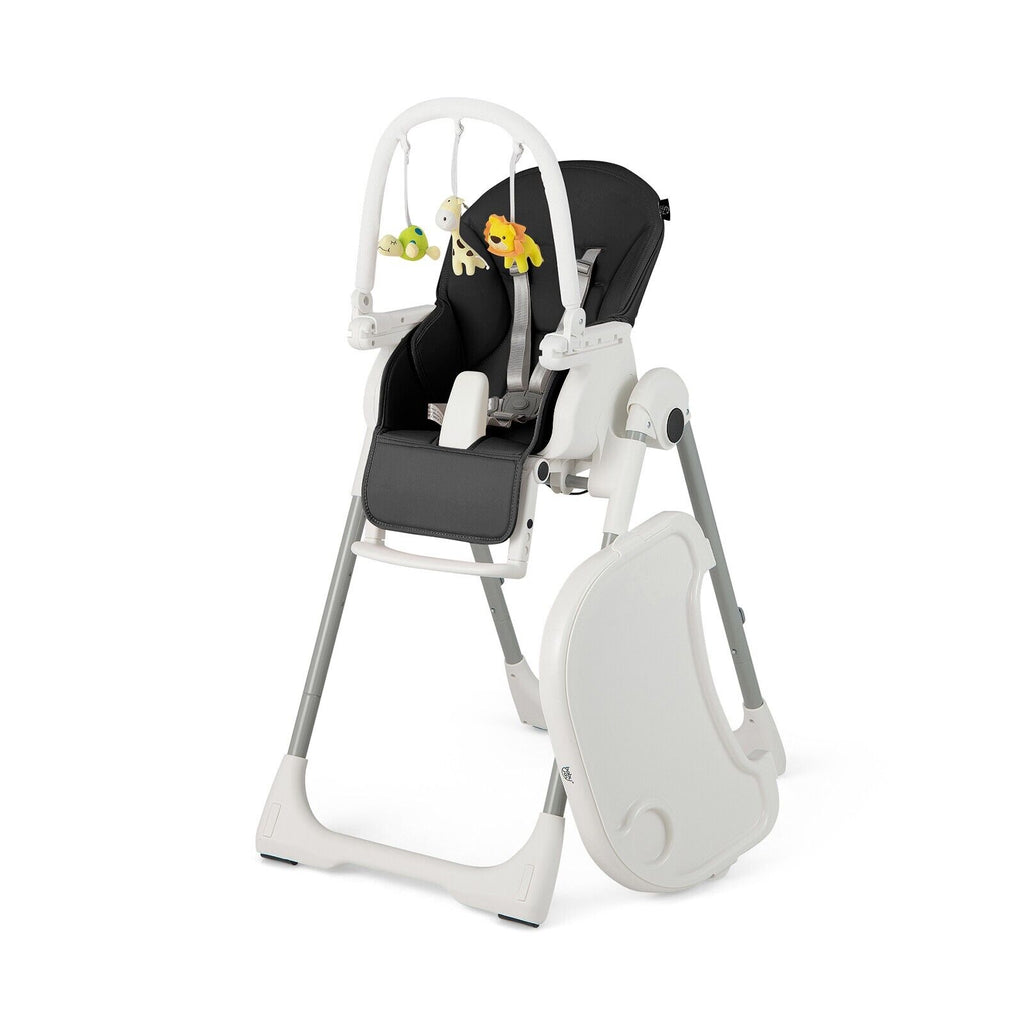 4 in 1 Foldable Baby High Chair with 7 Adjustable Heights and 4 Reclining Angles Black