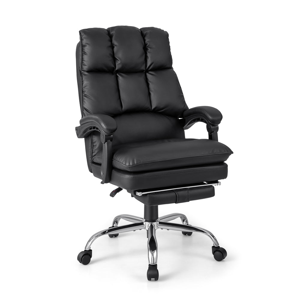 Ergonomic Adjustable High Back Rolling Computer Chair with Retractable Footrest-Black