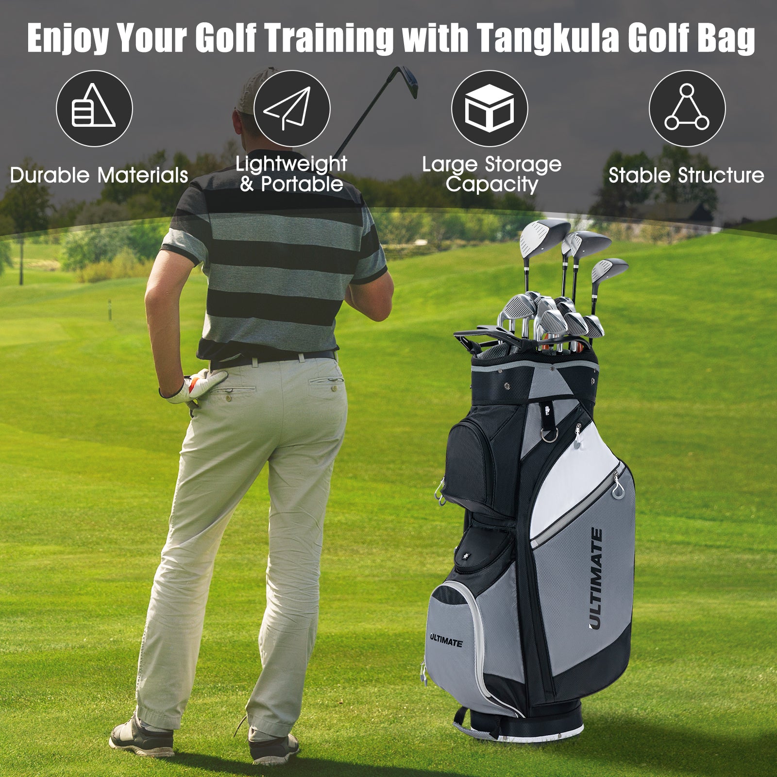 14-Way Lightweight Portable Golf Cart Bag with Cooler Bag